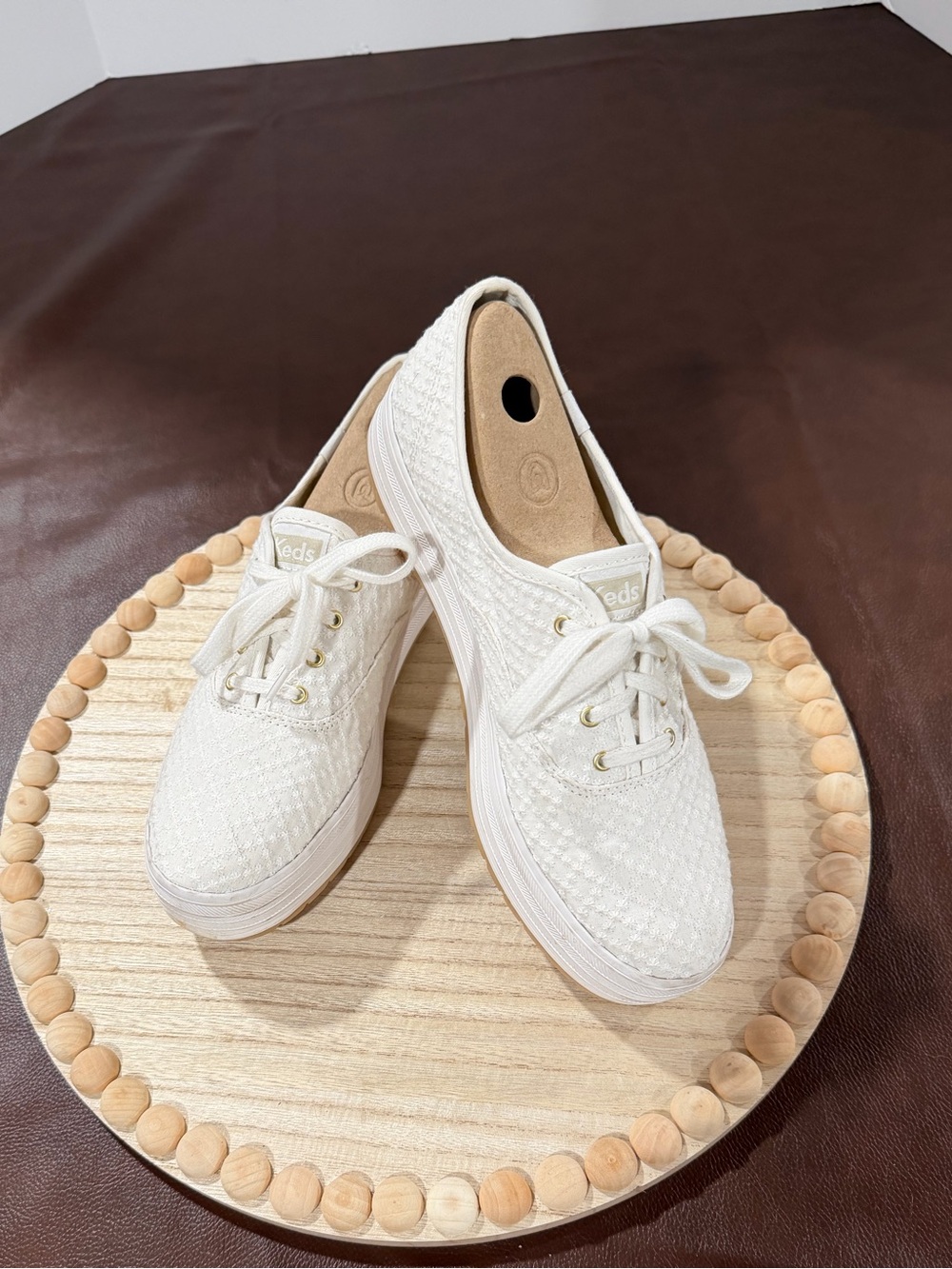Keds The Platform Lug Eyelet White Bridal Sneakers Women’s 10